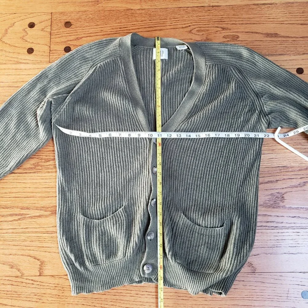 GAP Sage Green Oversized Boyfriend Cardigan Sweater Rib Knit Pockets S
